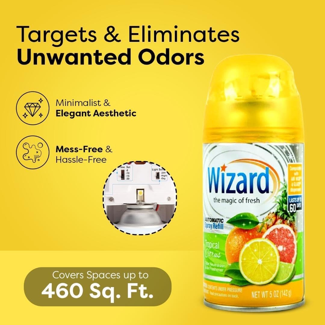 12 Pack Wizard 5oz Automatic Spray Refills Tropical Citrus Air Freshener