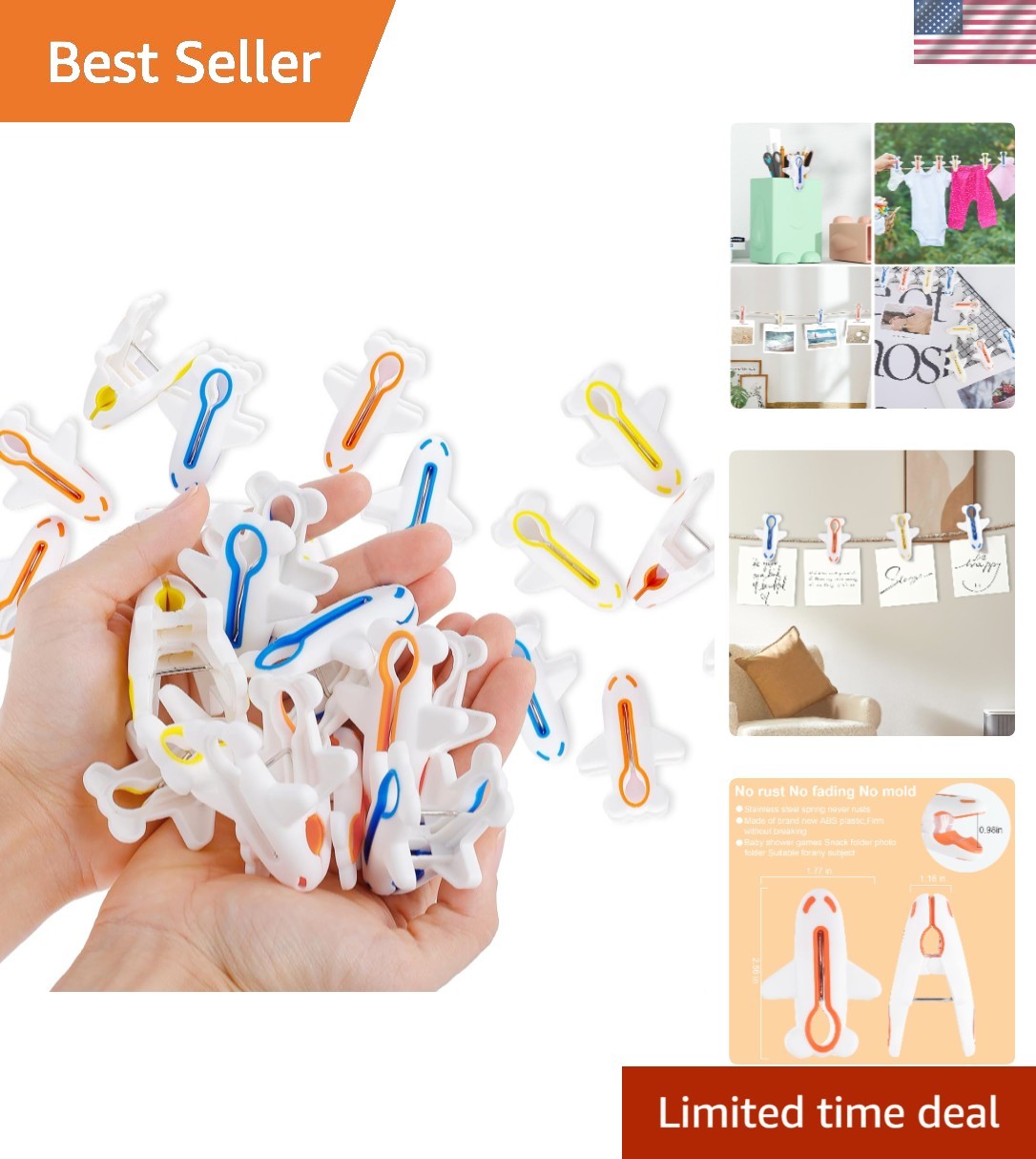 24PCS Colorful Aeroplane-Design Clothes Pins: Fun Laundry Clips for Crafts