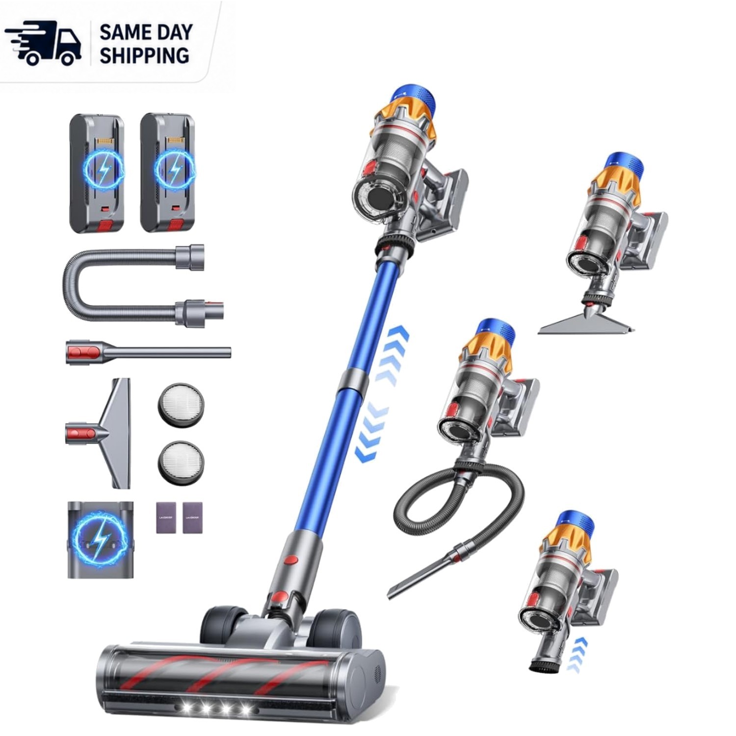 Cordless Vacuum Cleaner – 600W, Dual Batteries, 130-Min Runtime for Pets & Home