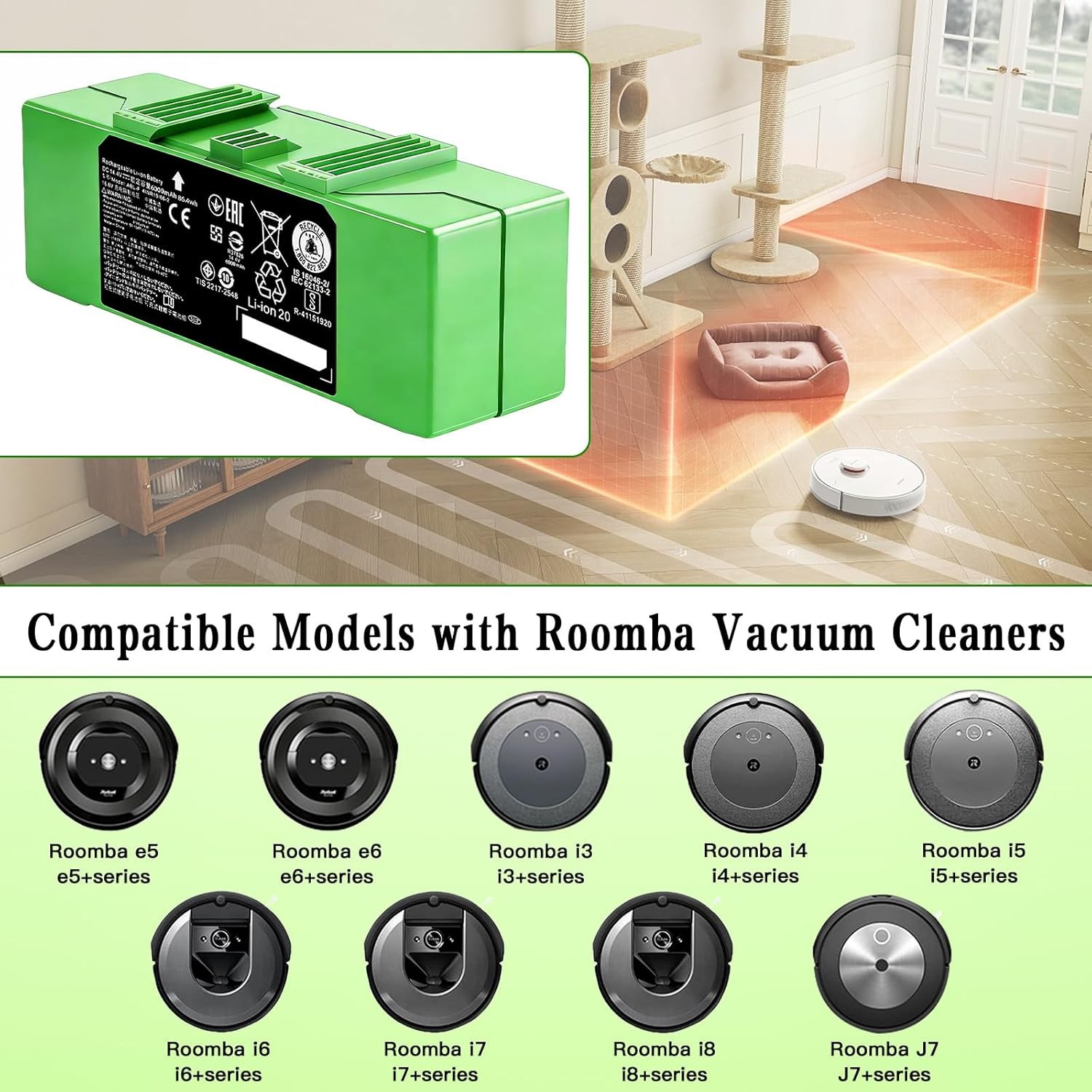 6000mAh ABL F Battery Compatible with iRobot Roomba e i and j Series i8 i8 j7