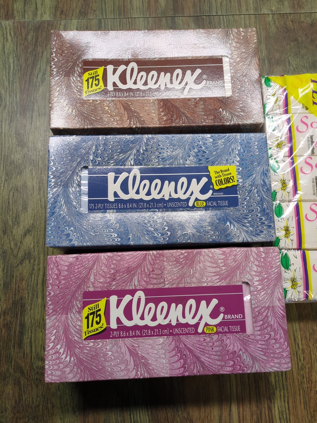 Vintage 1996 Pink blue White Kleenex Tissue 175 Tissues 2-ply unopened boxes