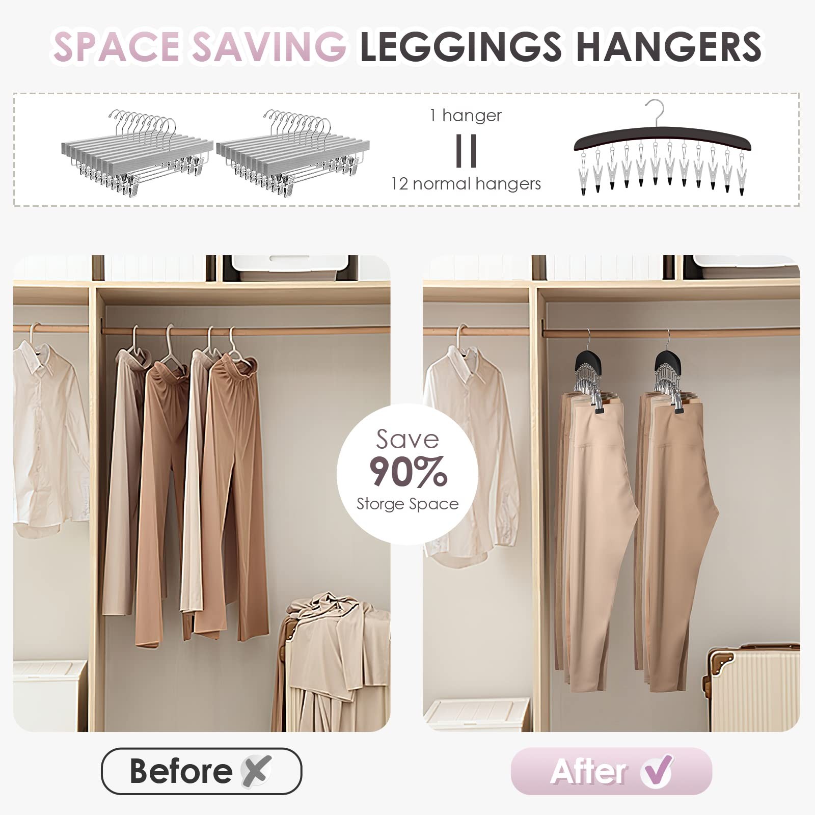 Leggings Hangers For Closet 2 Pcs Wooden Hanging Leggings Organizer Hanger With