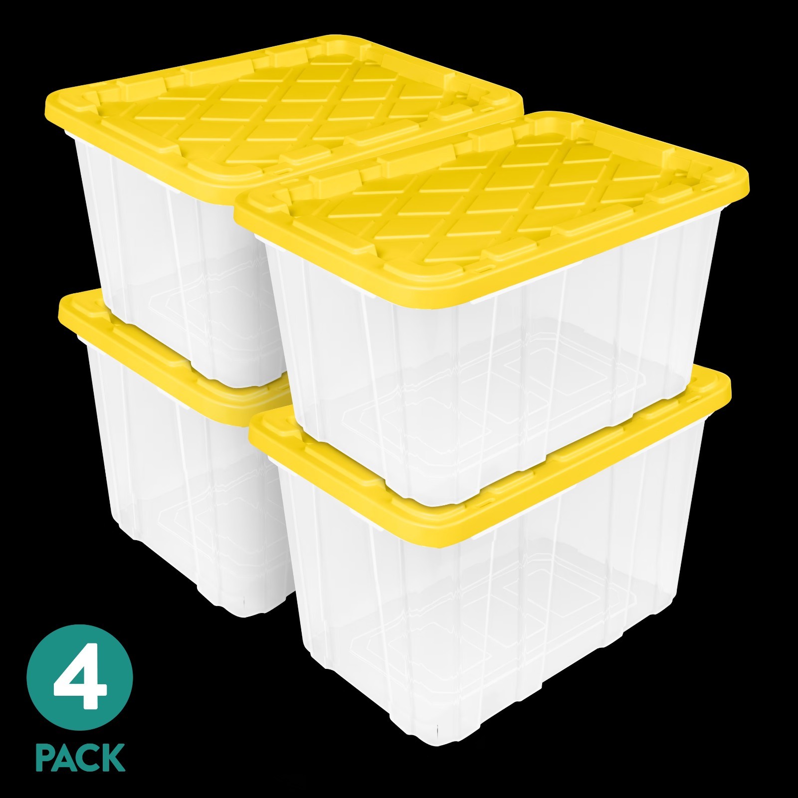 4 Pack Sterilite 27 Gallon Heavy Duty Totes Clear Plastic Bins W/ Yellow Lid