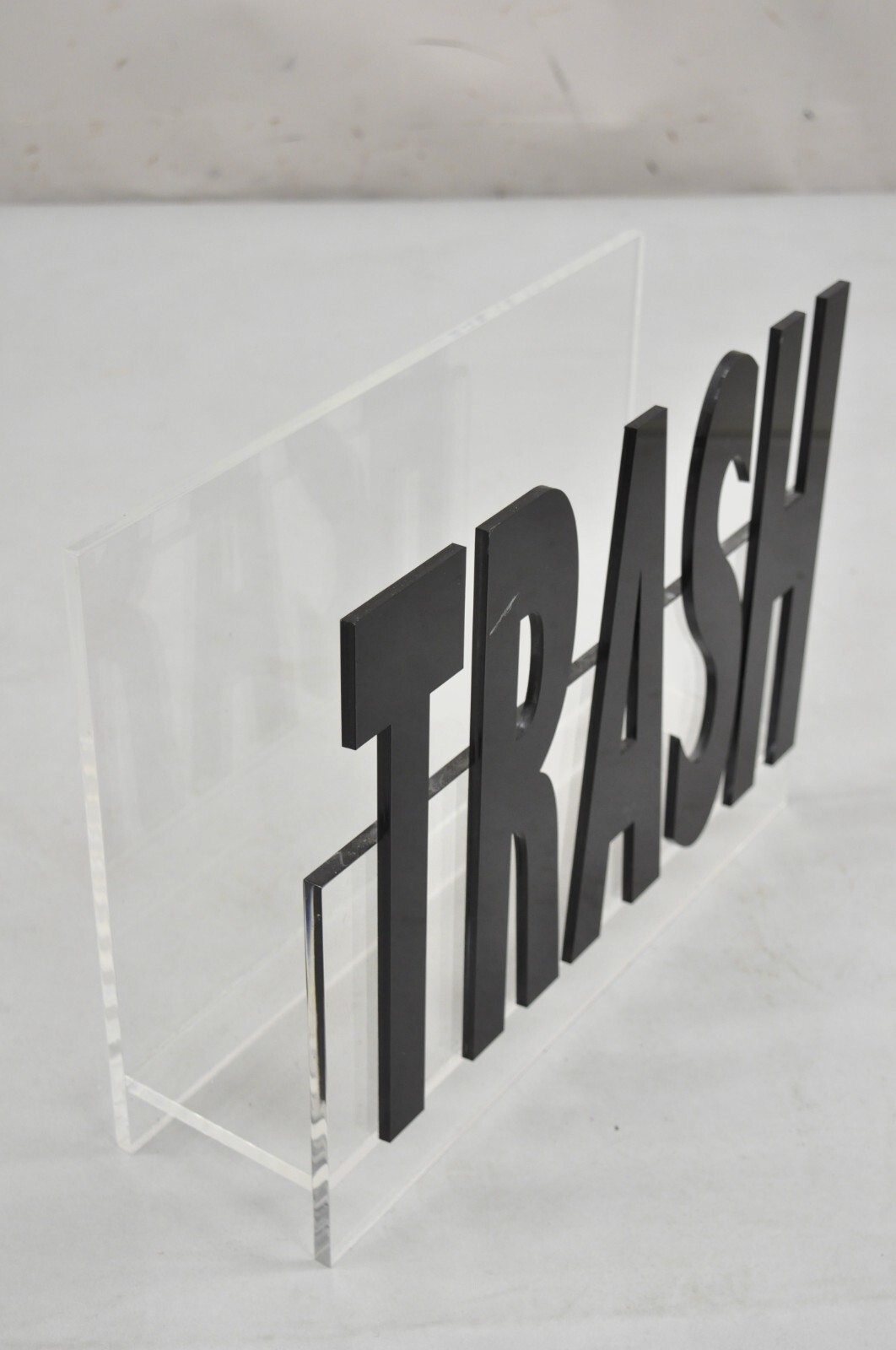 Vintage Mid Century Modern Pop Art “Trash” Lucite Acrylic Magazine Rack Stand