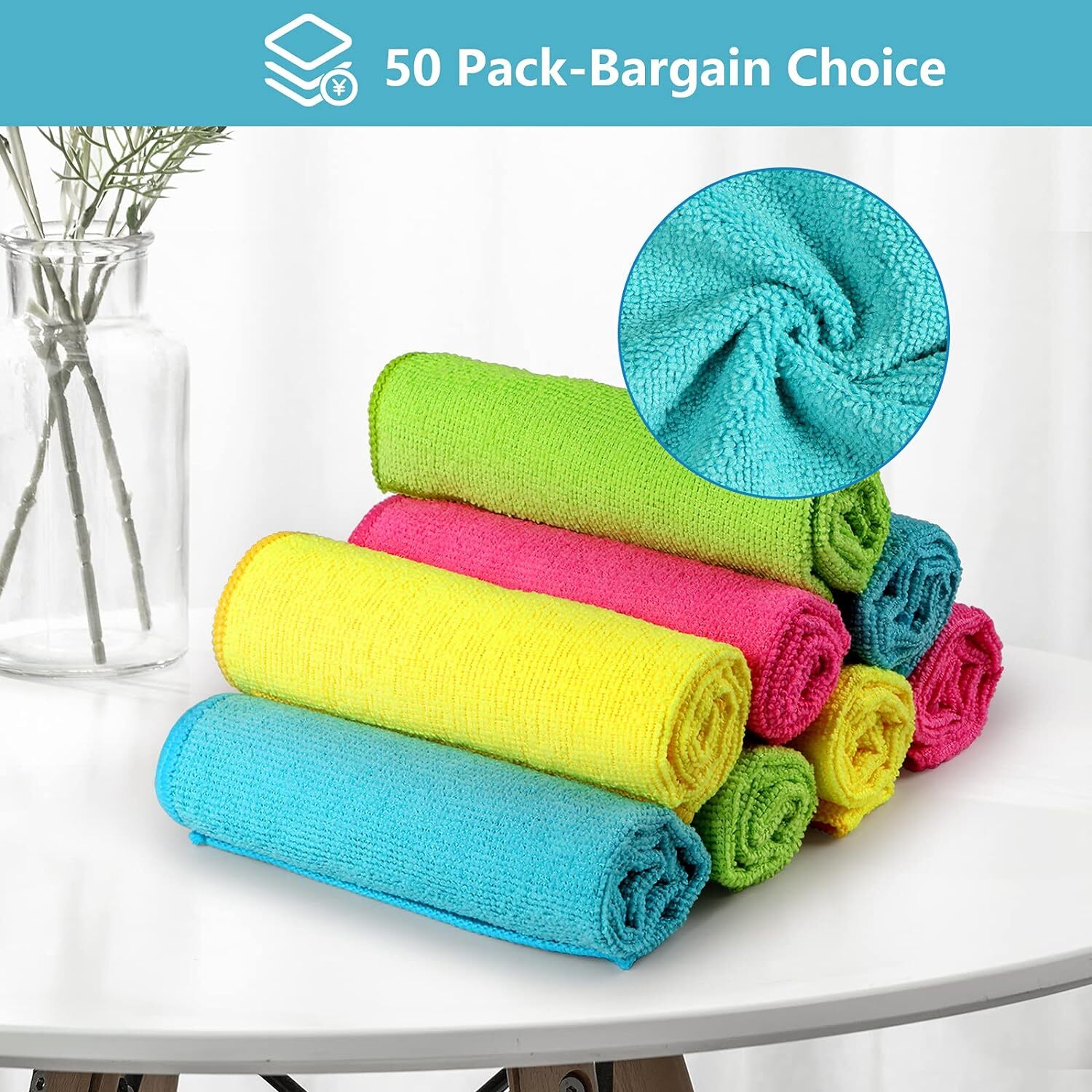 Microfiber Cleaning Cloth Set of 50 Towel Rag Car Polishing Detailing No-Scratch