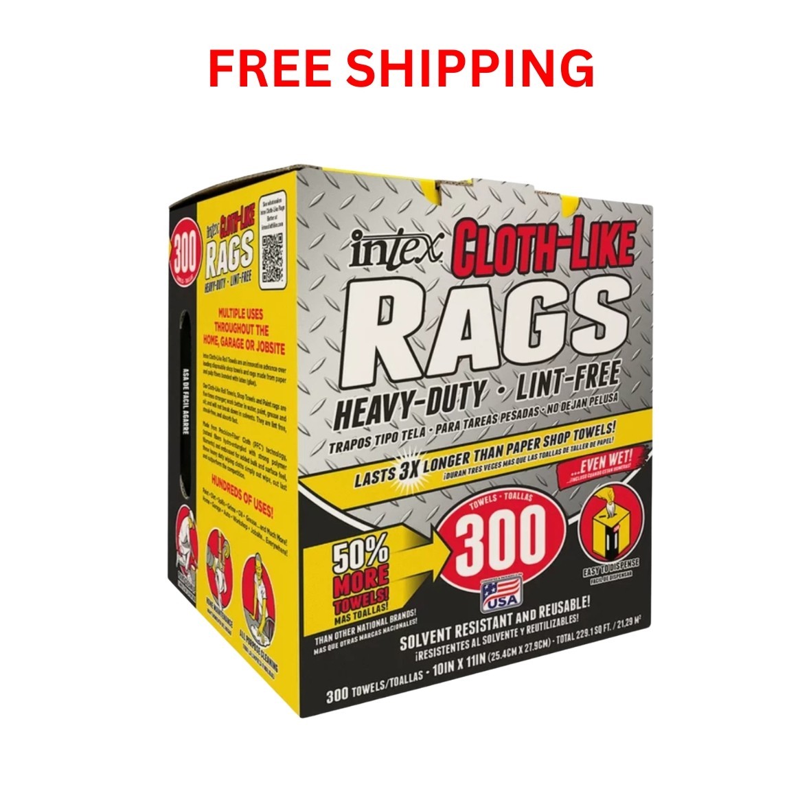 Intex Cloth-Like Rags in a Box 300 Towels, 10″x11″ Heavy-Duty Trapos Tipo Tela