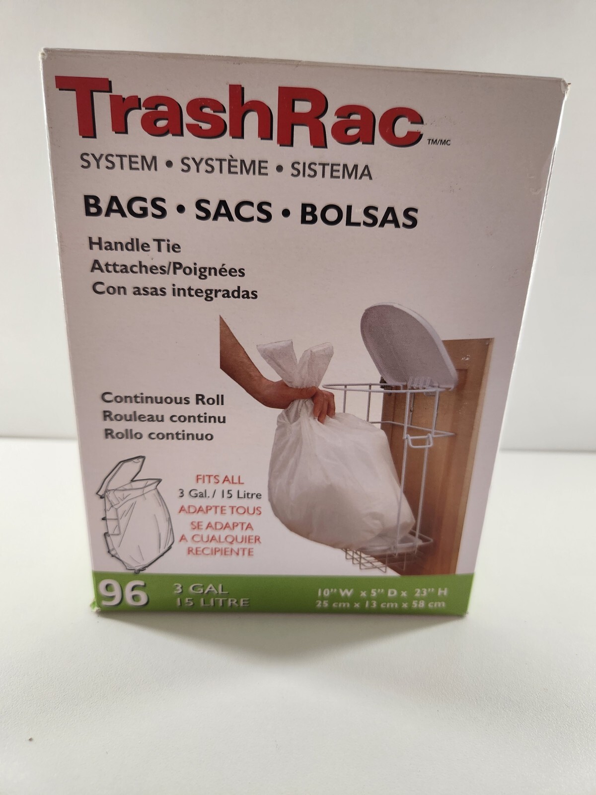 Trashrac 3 gal Trash Bags Handle Tie 96 pk 0.7 mil