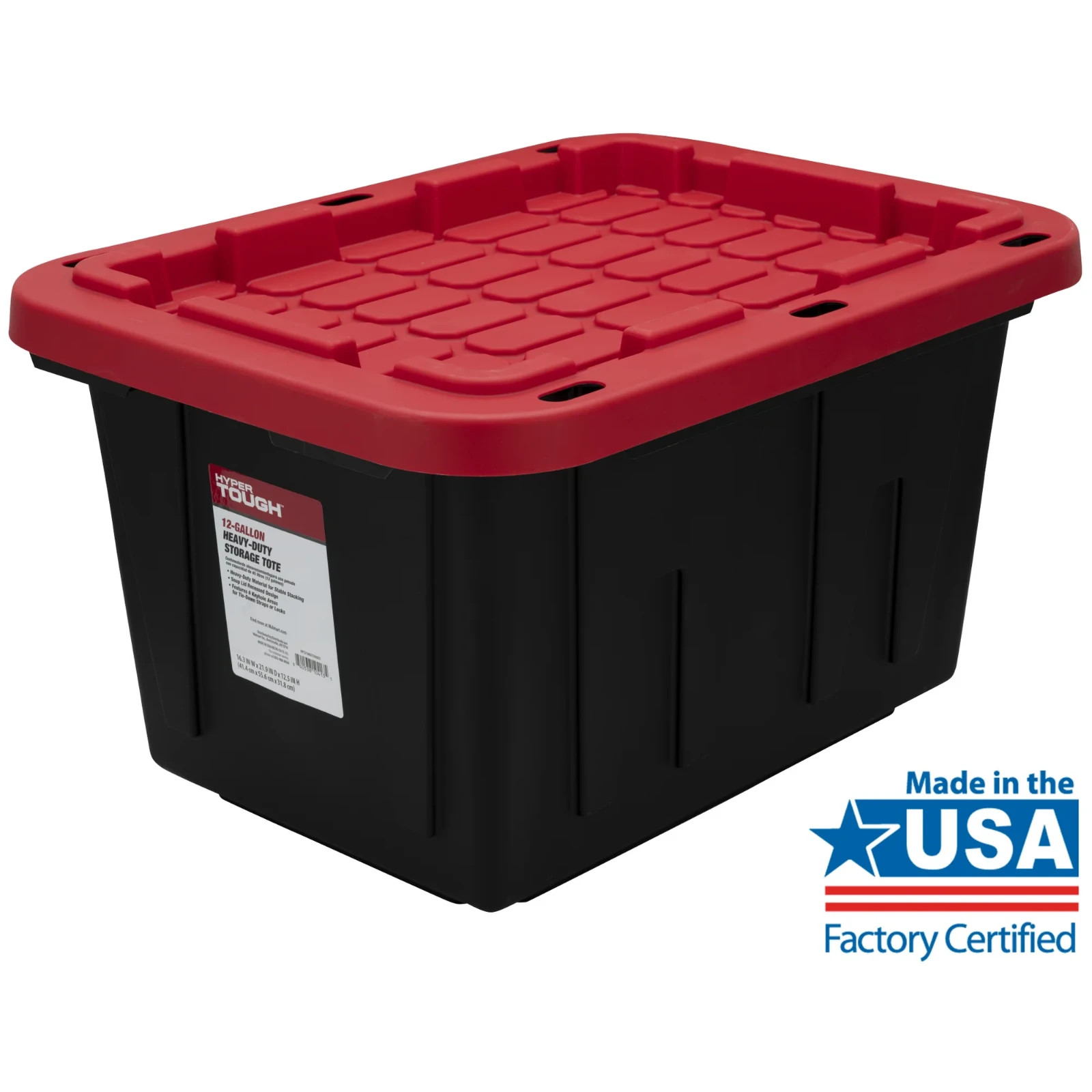 (Pack of 4) Hyper Tough 12 Gallon Small Storage Bin with Snap Lid, Black and Red