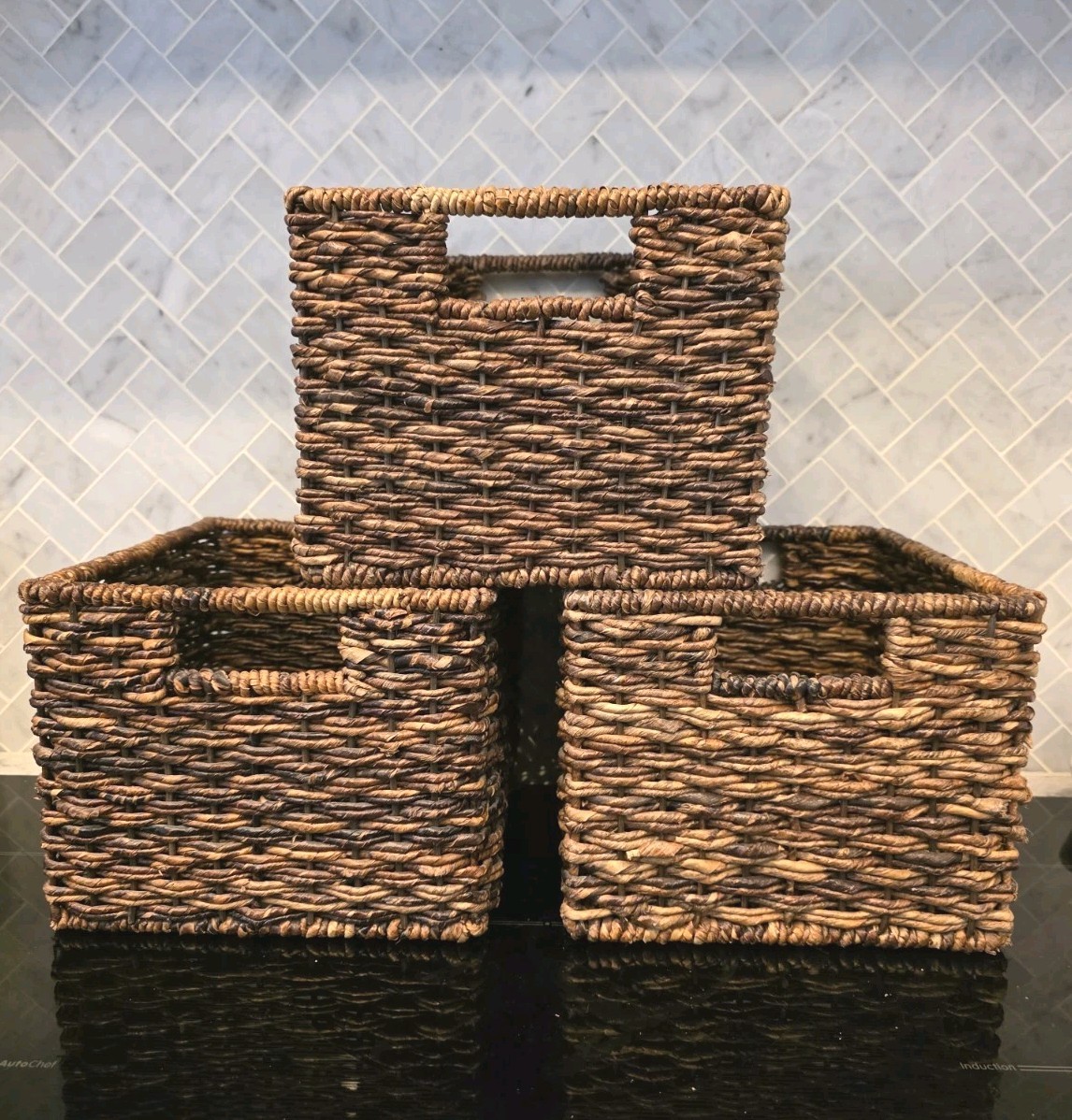 Pier 1 Set Of 3 Woven Abaca Crates 11x10x8″ Storage Baskets Cube Organizer Brown