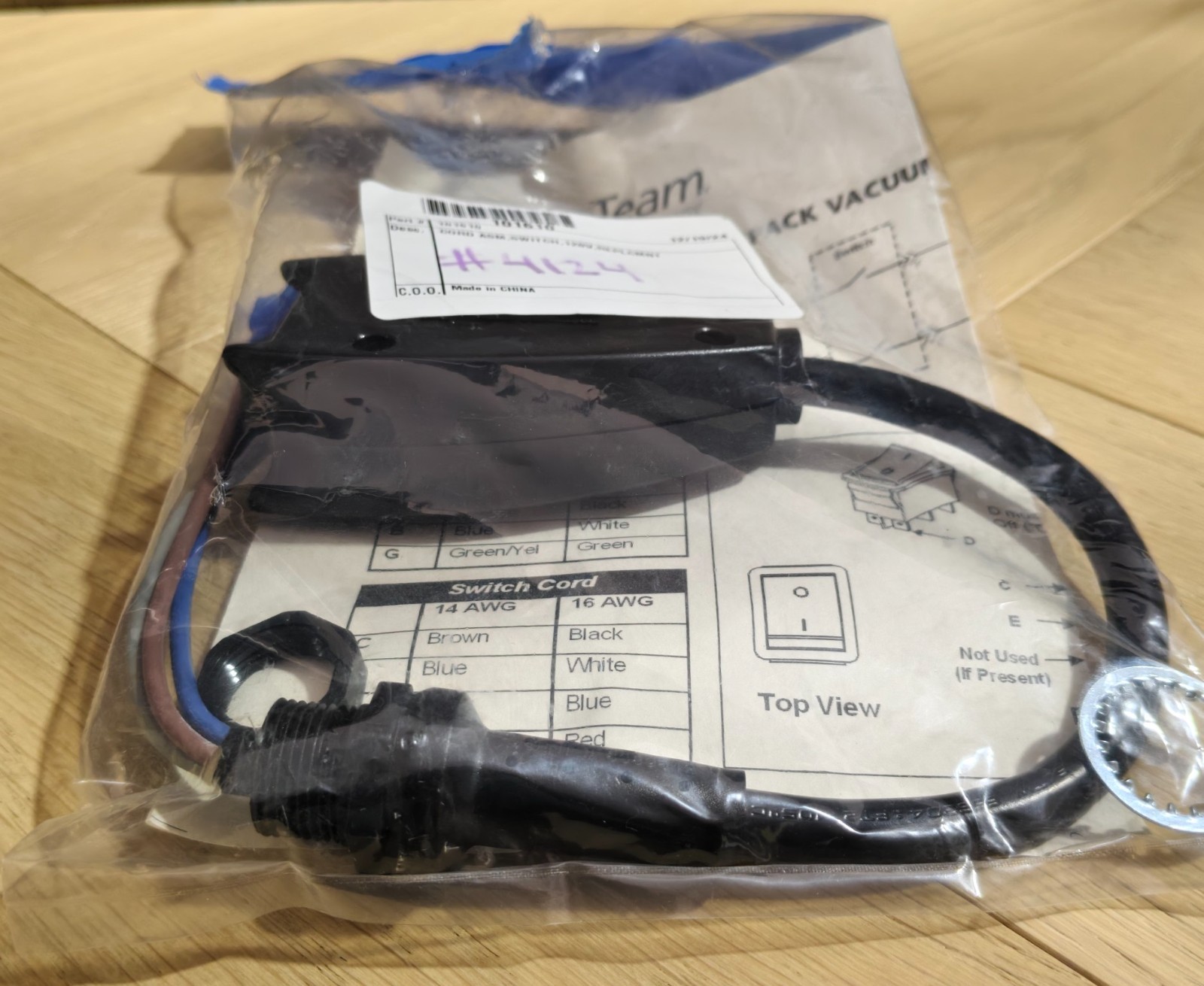 101610 Cord, 120V Assembly w/Switch and Box Provac Pro Team SCM1282