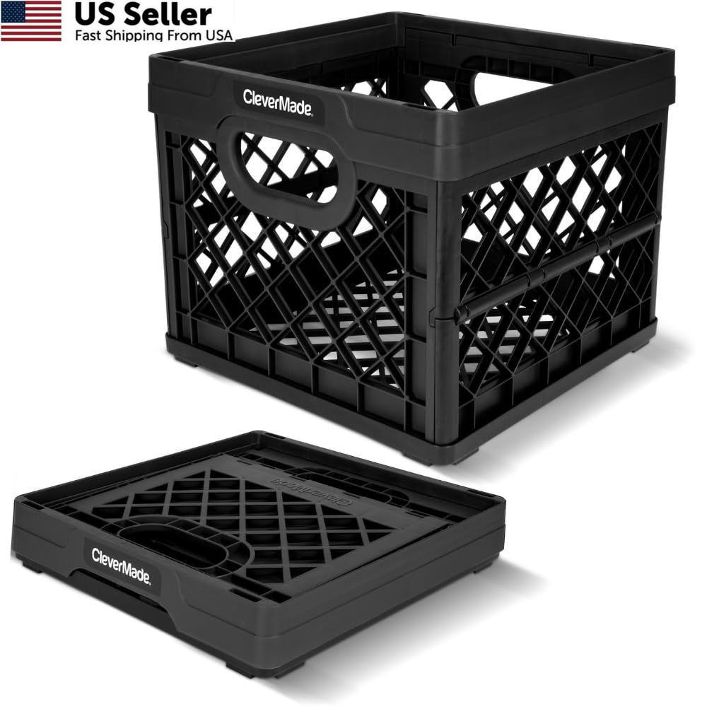 CleverMade Collapsible Milk Crate 25L (6.6 Gal), 50 lb 1 Pack, Obsidian