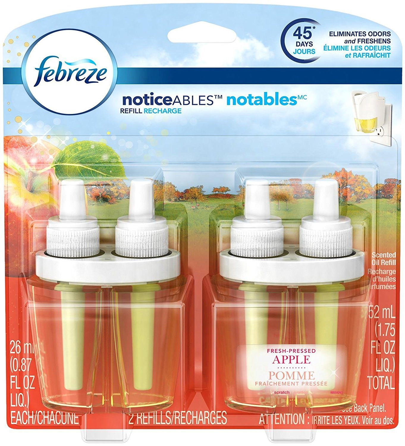 2 x Febreze Noticeable Fresh Pressed Apple Dual Oil Refill Air Freshener 2 Count