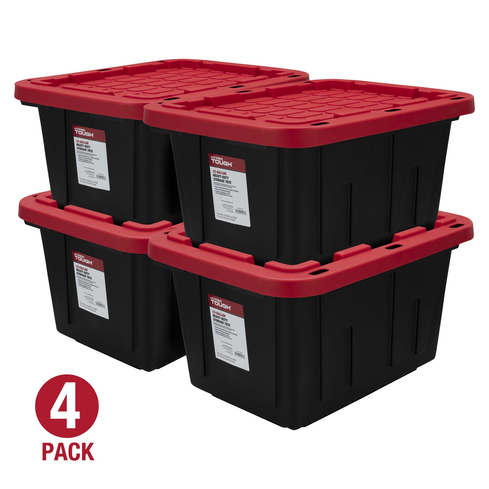 27-Gallon Plastic Storage Bin with Snap Lid, Black and Red