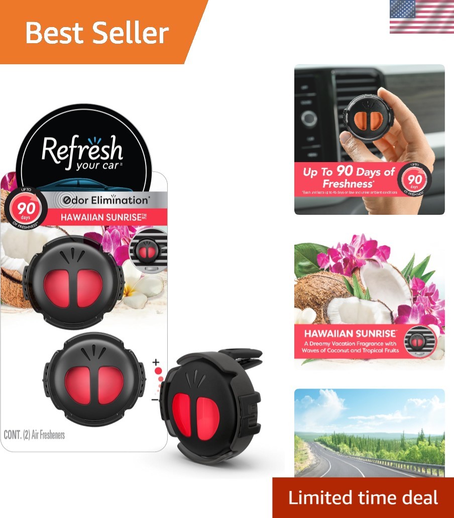 Compact Car Vent Air Fresheners – Hawaiian Sunrise Scent, 2 Pack Diffuser