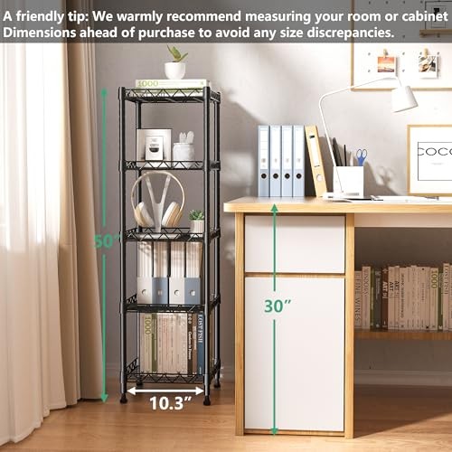 5 Tier Standing Shelving Metal Units, 11.8D x 11.8W x 50.0H (5Tier) Black