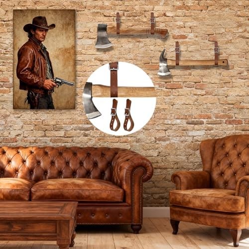 4PCS Wall Hanging Leather Axe Hangers,Adjustable Belt Buckle,Wall Mount Display