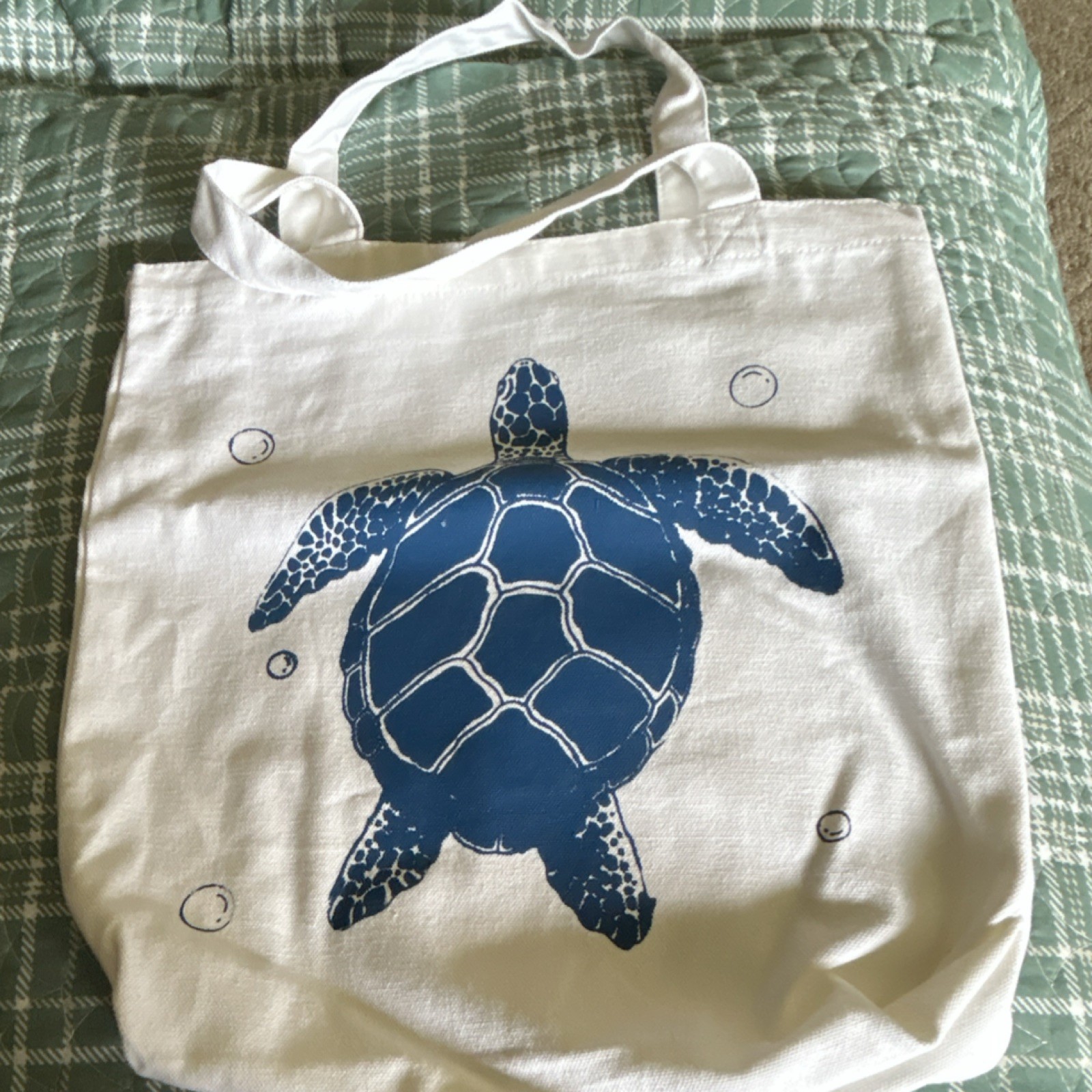 White Blue Sea Turtle Animal Print Tote Bag 13 x 13 x 13 Reusable