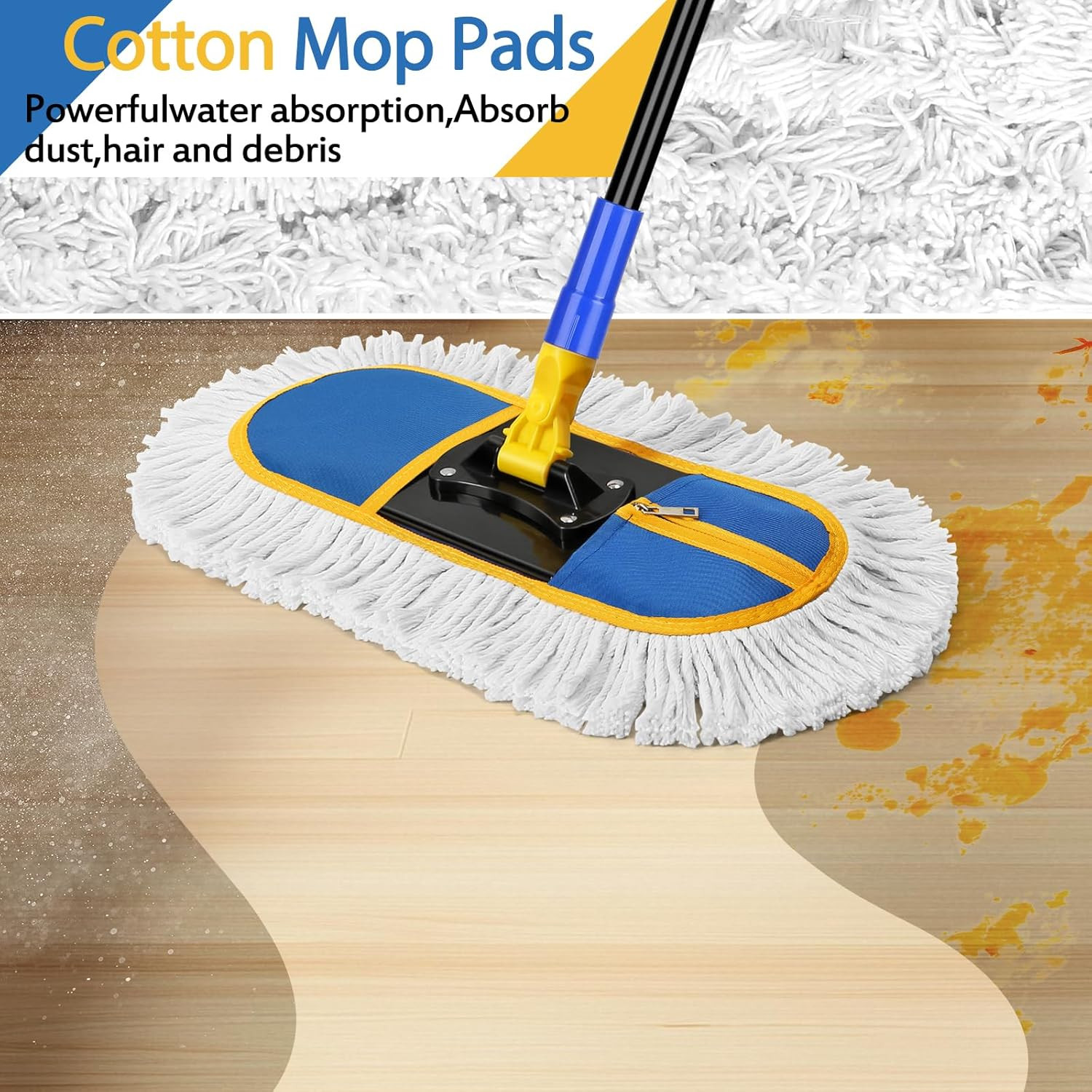 16 Inch Commercial Dust Mop for Floor Cleaning – Industrial Wet Dry Broom with 2