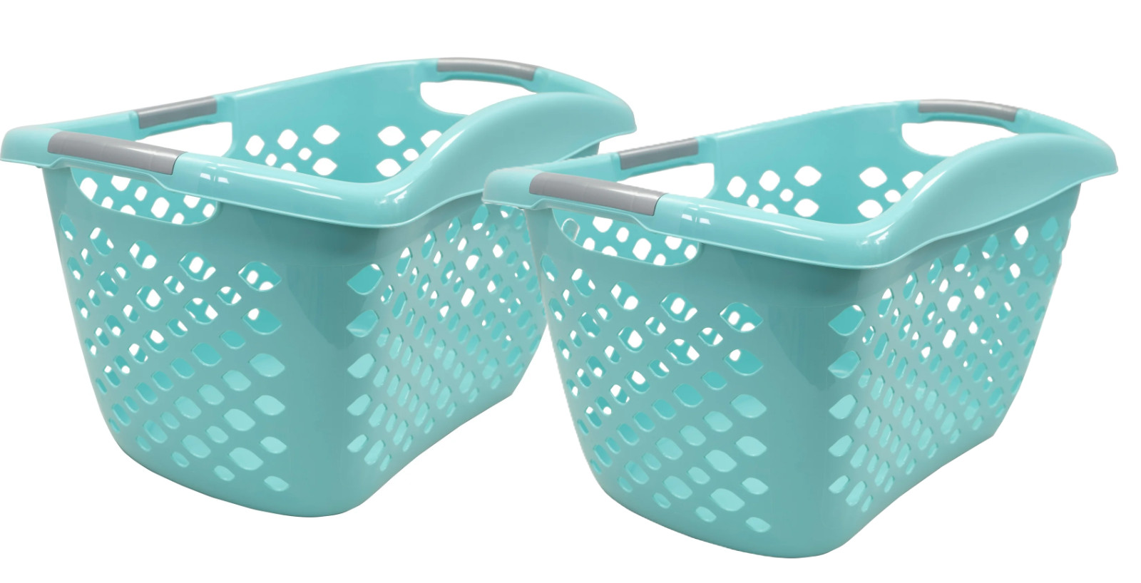 2x Home Logic 1.8 Bushel Hip Grip Plastic Laundry Basket, Teal, Adult