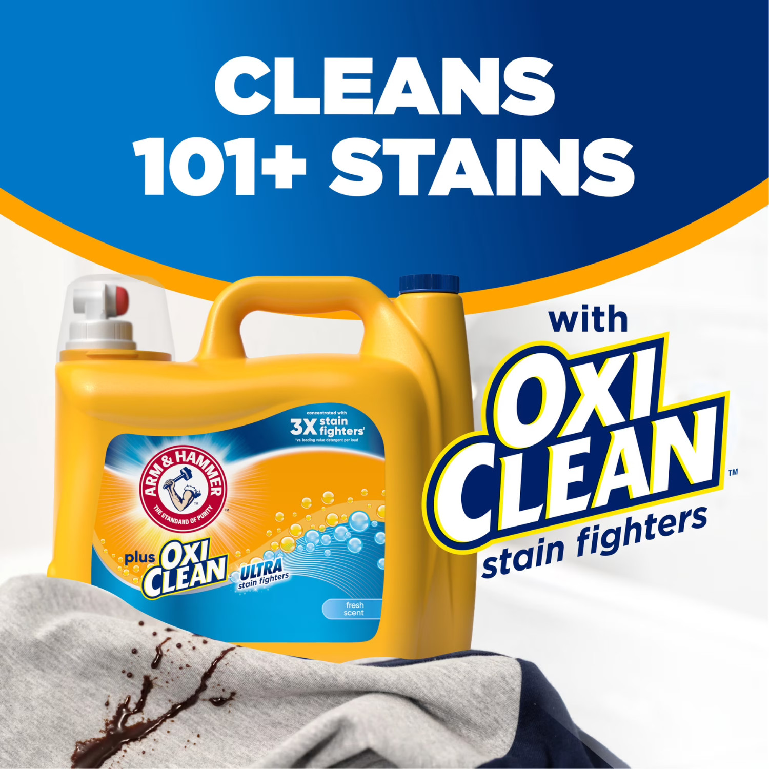 ARM & HAMMER Plus OxiClean Laundry Detergent Fresh Scent 158.6 Fl Oz, 2 Pack