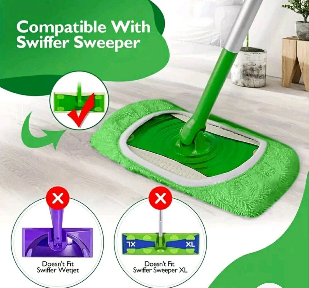 4 Pack Replacement Washable Green Microfiber Mop Cleaning Pads
