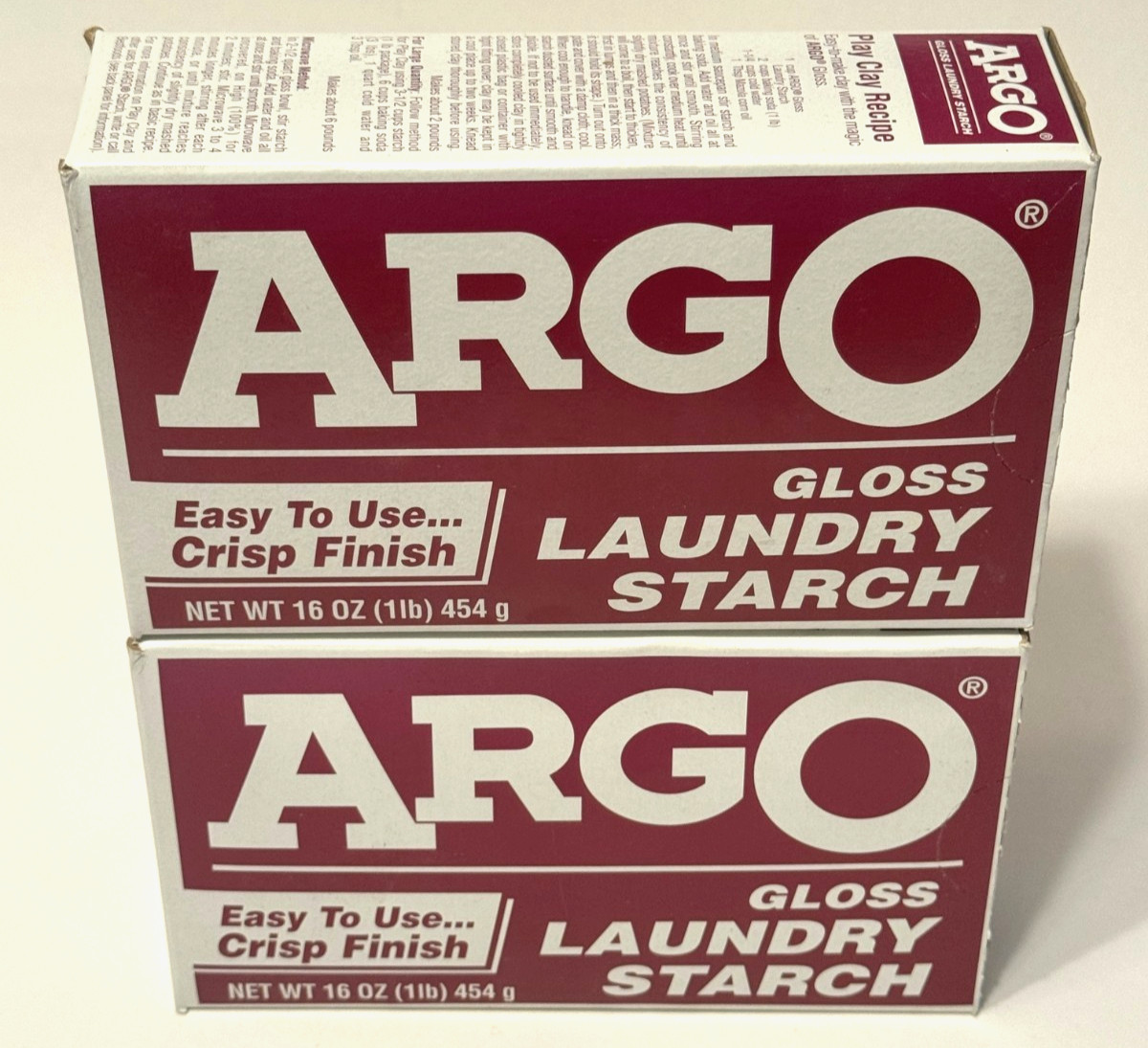 2 Argo Gloss Laundry Starch 1 lb (16 oz) Crisp Finish Red Box DISCONTINUED NOS