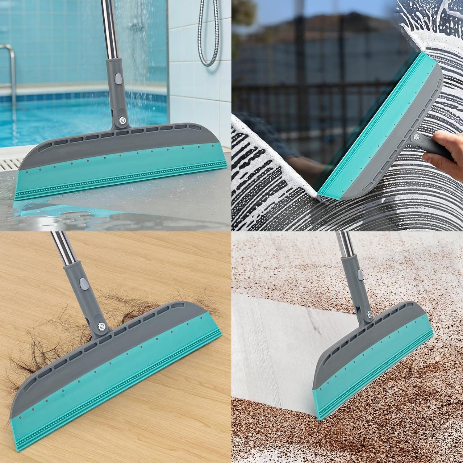 Multifunction Rubber Air Broom, Silicone Floor Squeegee Broom with 59″ Long Hand