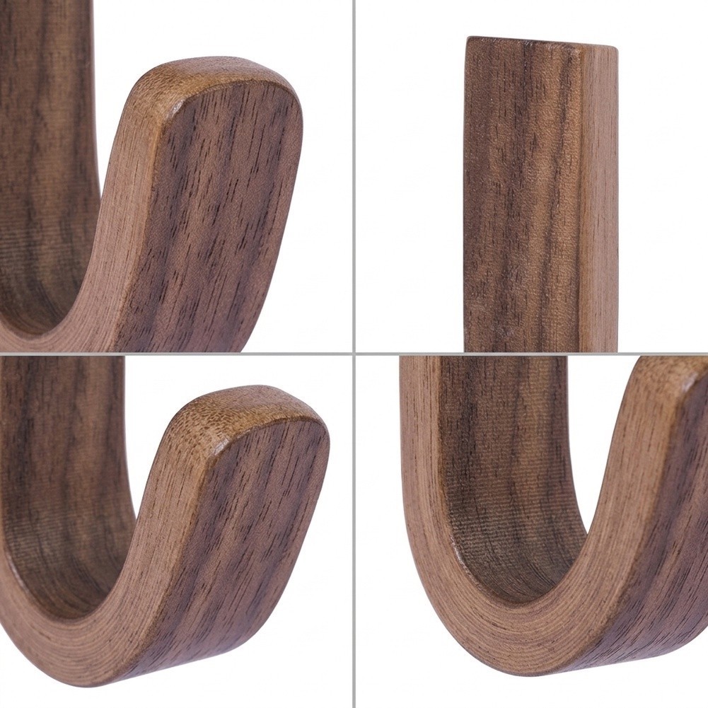 Walnut Wood Wall Hooks Easy Install No Tools 3.5 cm by 6.5 cm Dimensions