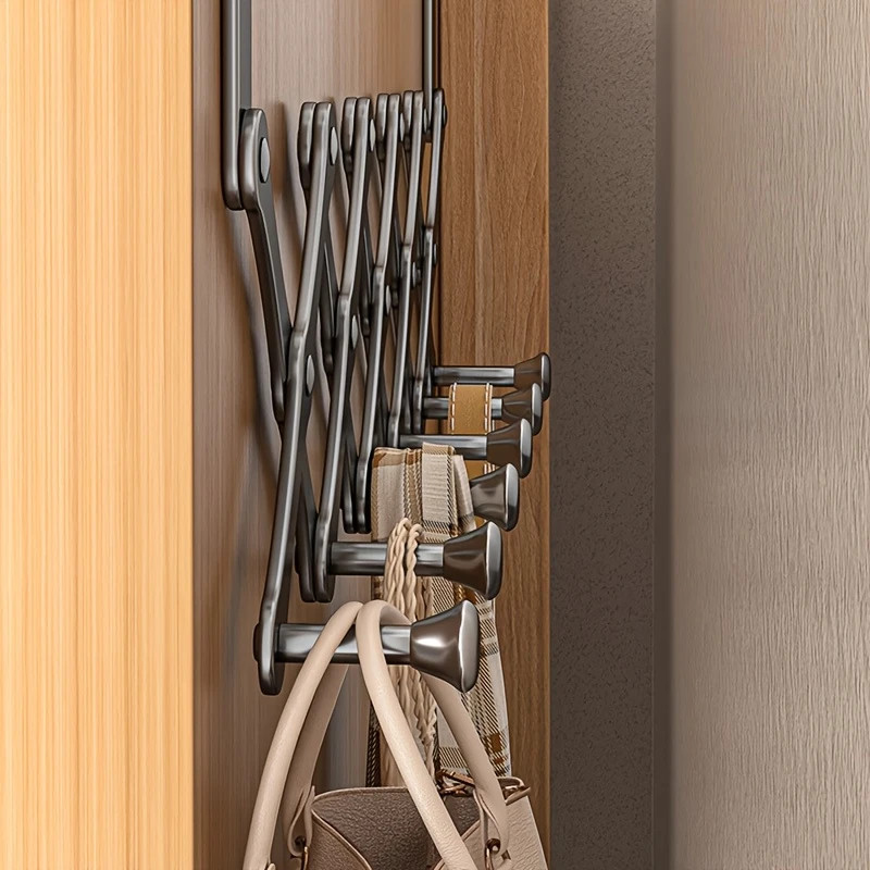 Retractable Over The Door Hook Rack – 6-Hook Expandable Hanger-Space-Saving