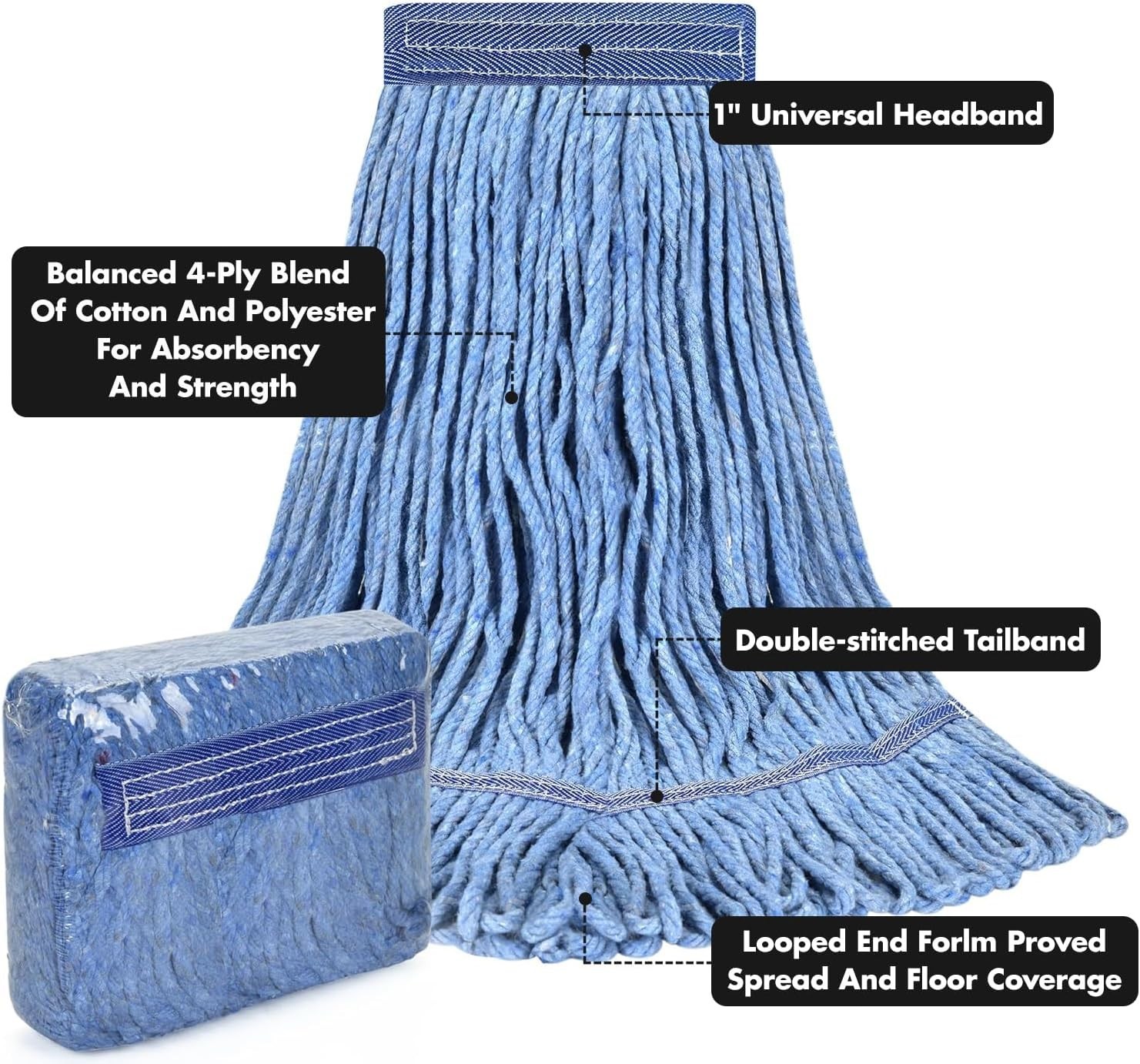 6 pack ,Commercial Mop Head Replacement, Heavy Duty Industrial Cotton Mop Heads