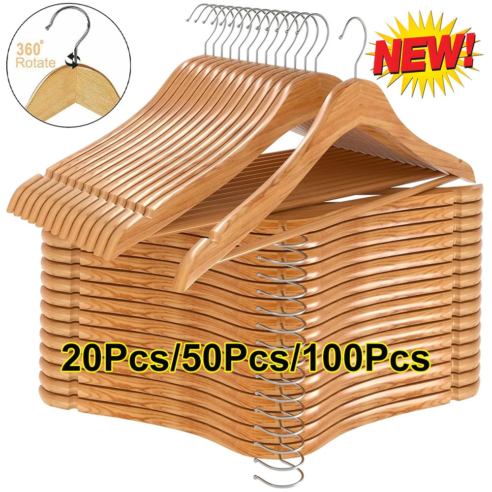 Wooden Hangers Pack of 20 & 50 & 100 Suit Hangers Premium Natural Finish Home US