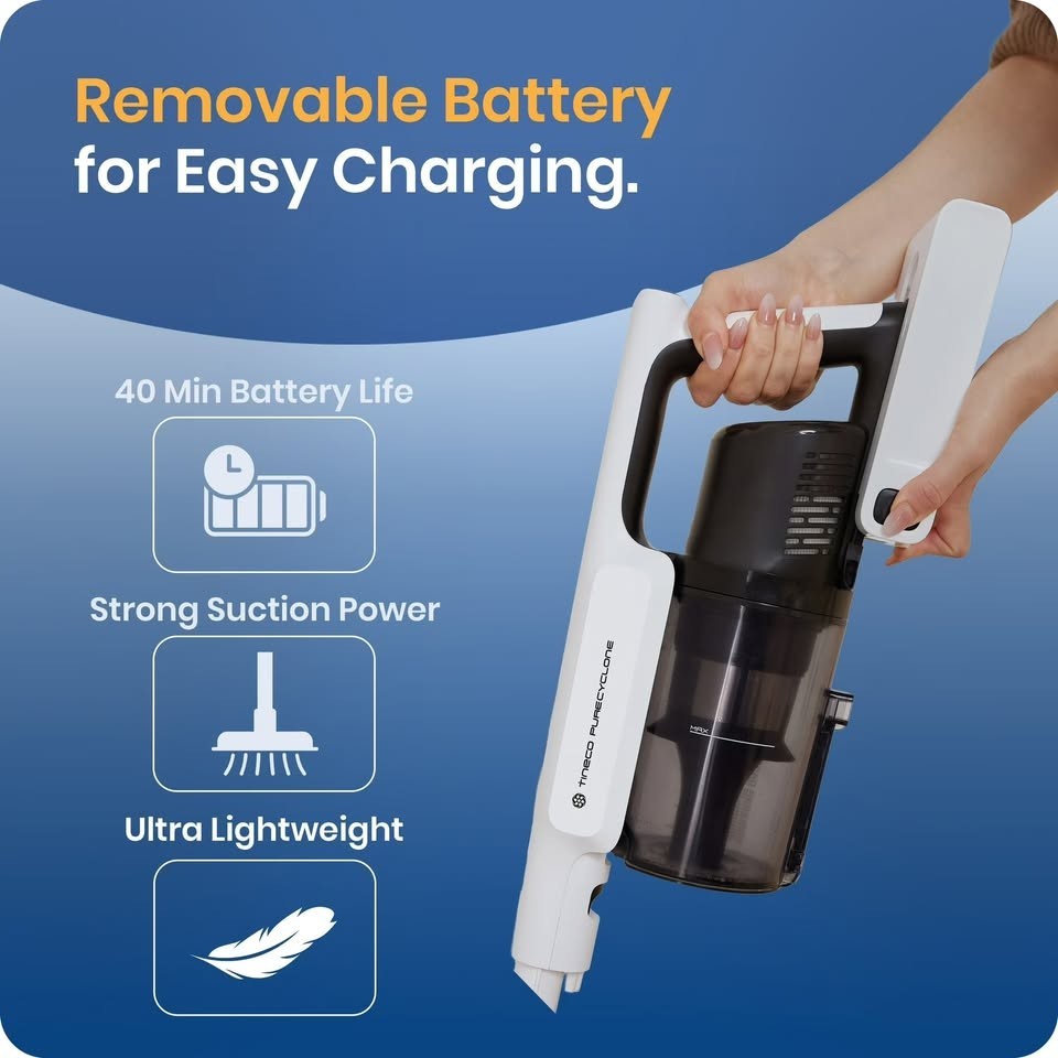 Tineco GO Slim 300W Cordless Stick Vacuum 40 Min Run Time, Removeable Battery
