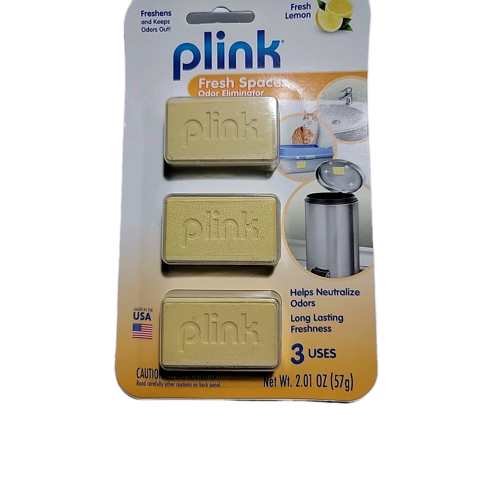 Plink Odor Eliminator Fresh Lemon 3 Uses Long Lasting Freshens Stinky Spaces.