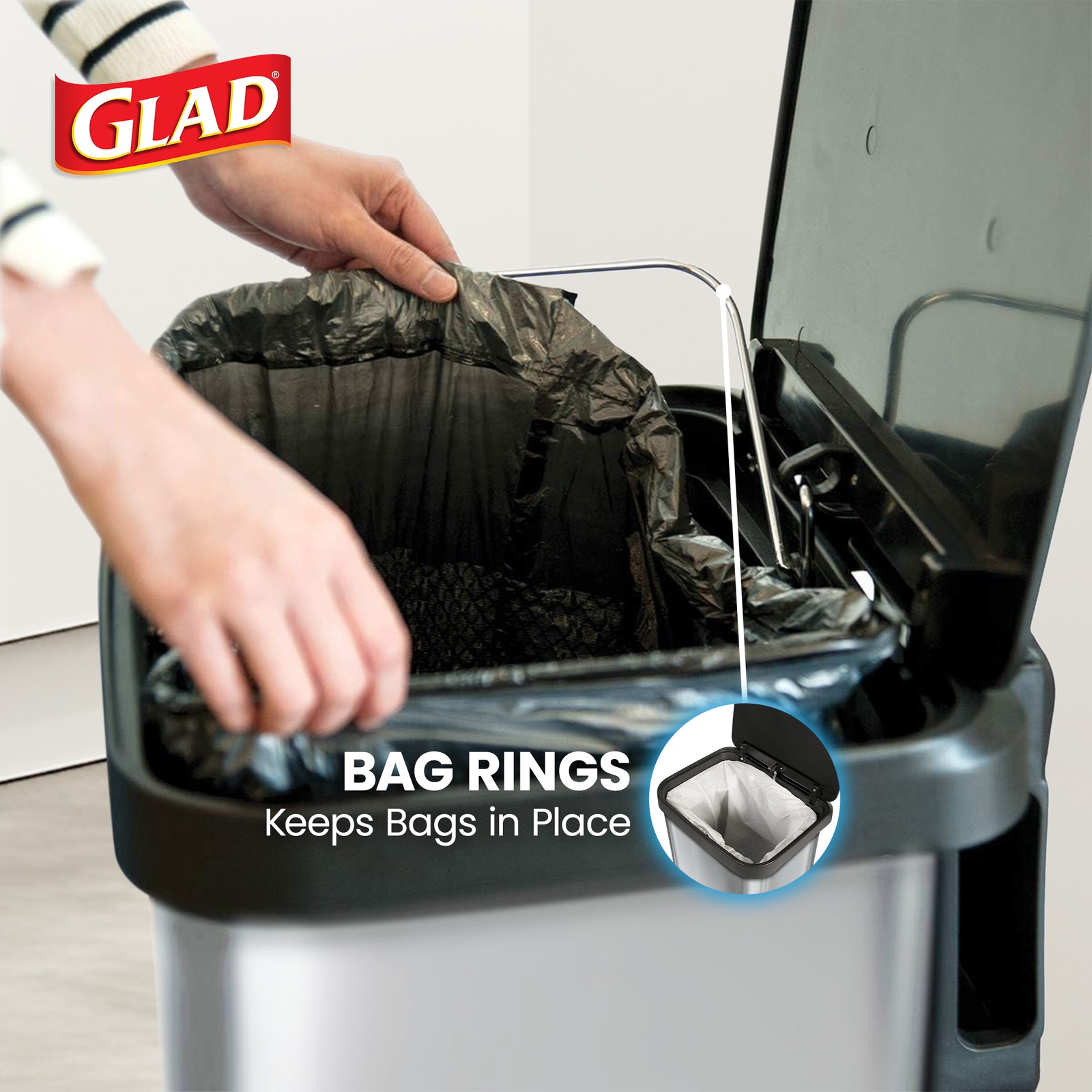 Glad Step Trash Can, Soft Close Lid Bin with Odor Protection, 13 Gal (Used)