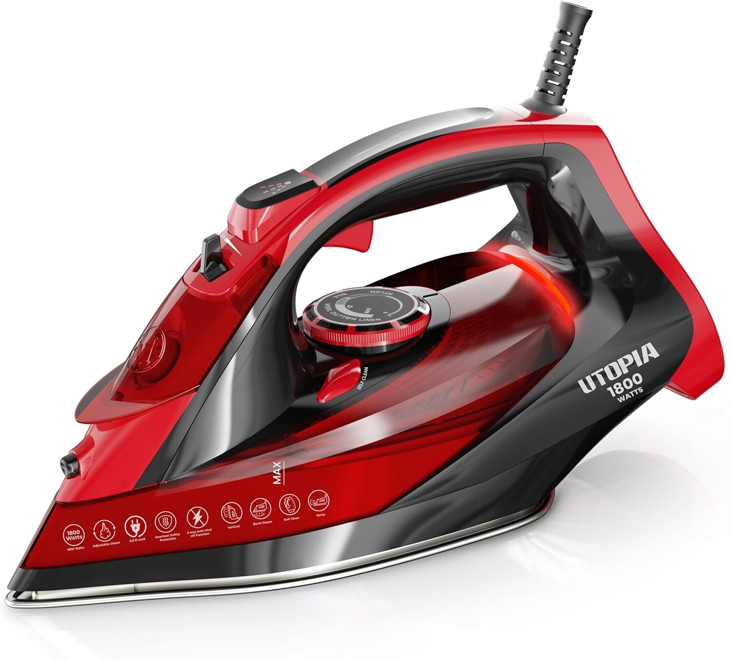 Steam Iron for Clothes – Non-Stick Soleplate – 1800W Clothes Iron