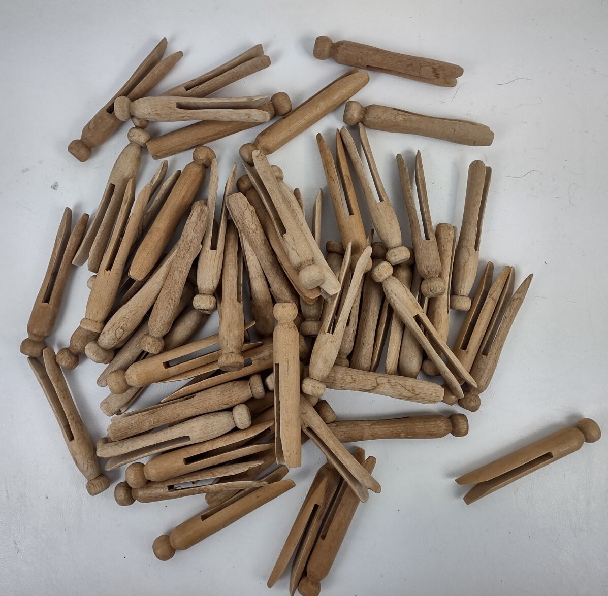 Round Top Wooden Clothes Pins Lot of 62 Single Piece 3.75 Inches Long Vintage