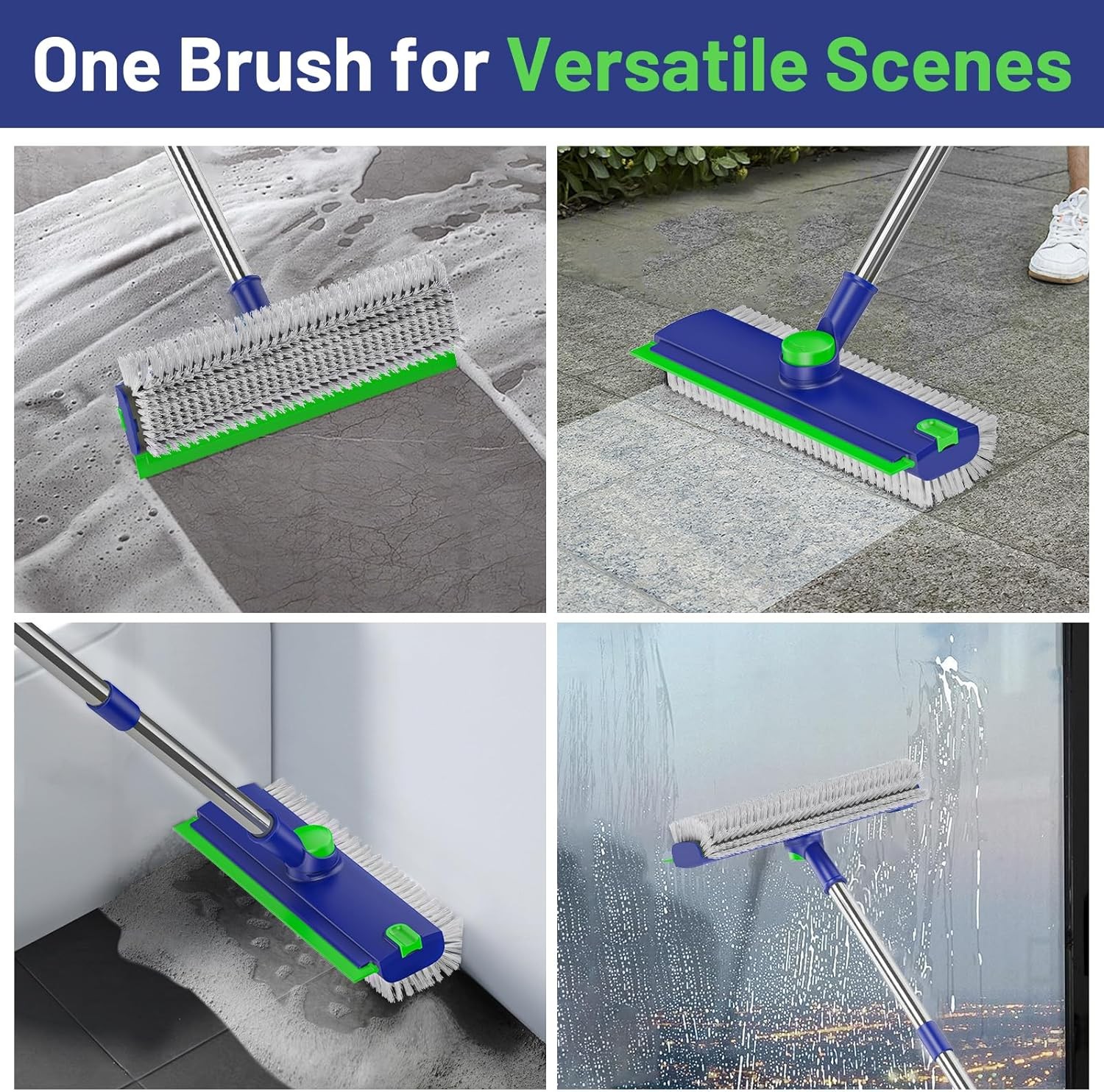 Floor Scrub Brush with Long Handle:3 in 1 Heavy-Duty Floor Scrubber Brush – Blue