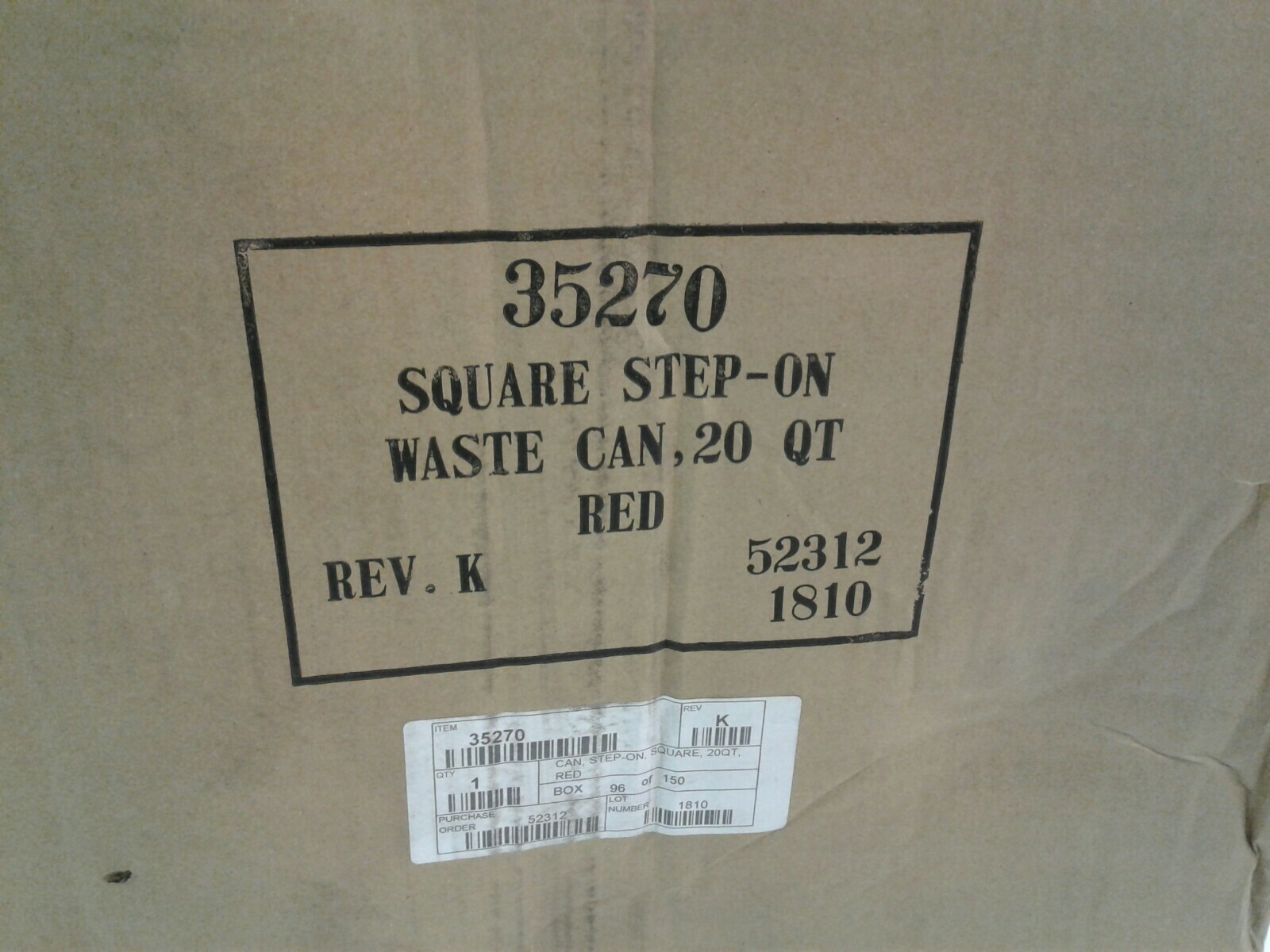 Brewer 35270 Square Steel Step-On Waste Can 20 QT Red 11″ x 12.75″ x 17.25″