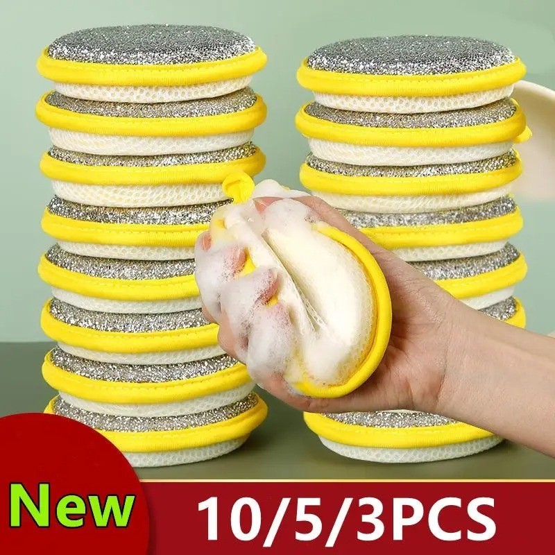 Double-Sided Dishwashing Sponges Scouring Pads Kitchen Cleaning Reusable Pack