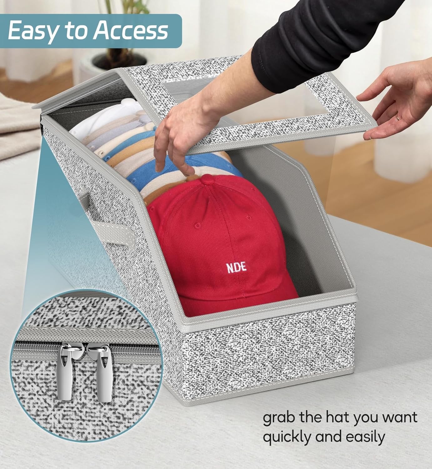 2PCS Stackable Hat Storage Organizer for Baseball Caps 24 Caps Hat Box with Lid