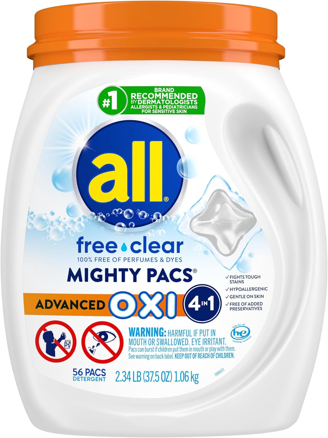 All Laundry Detergent Pacs, Mighty Pacs with OXI Stain Removers and Whiteners, F