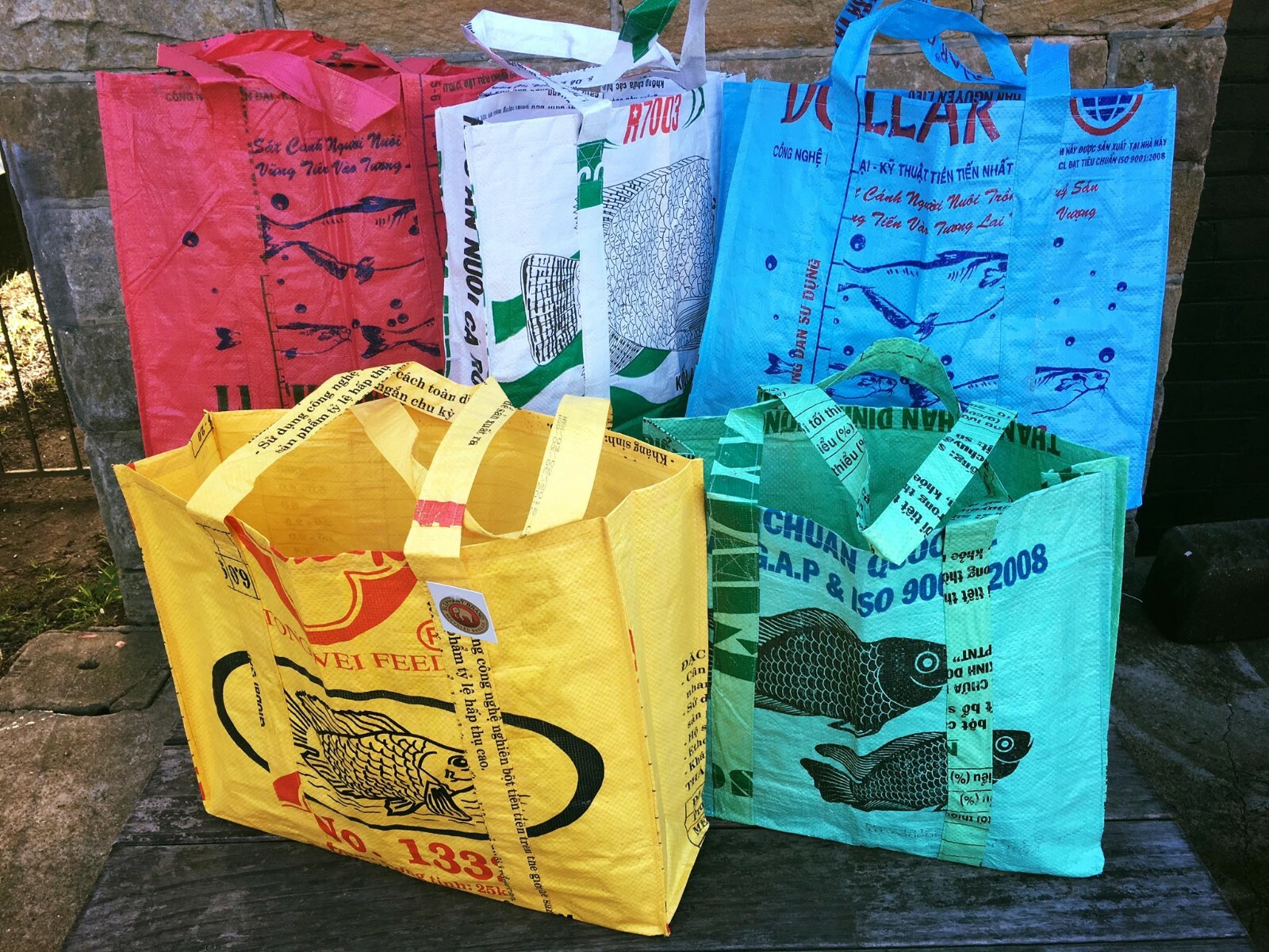 Recycled Budget Jumbo Grocery Bag made from Fish Feed Bags Fair Trade Cambodia