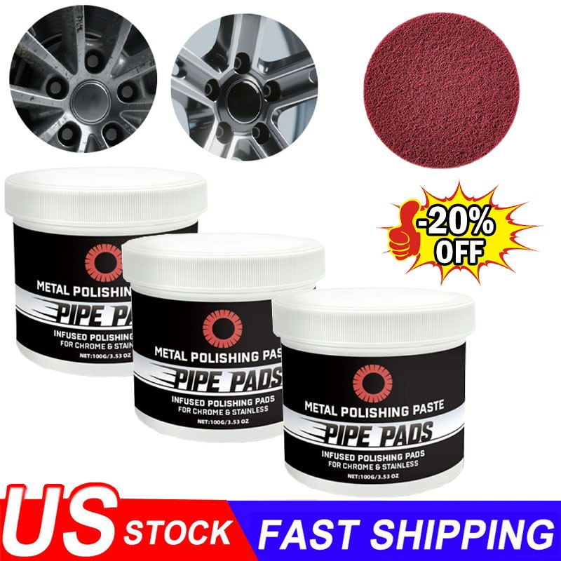3x Metal Polish Paste Protectant Scratch Remover Pipe Infused Polishing Pads ~US