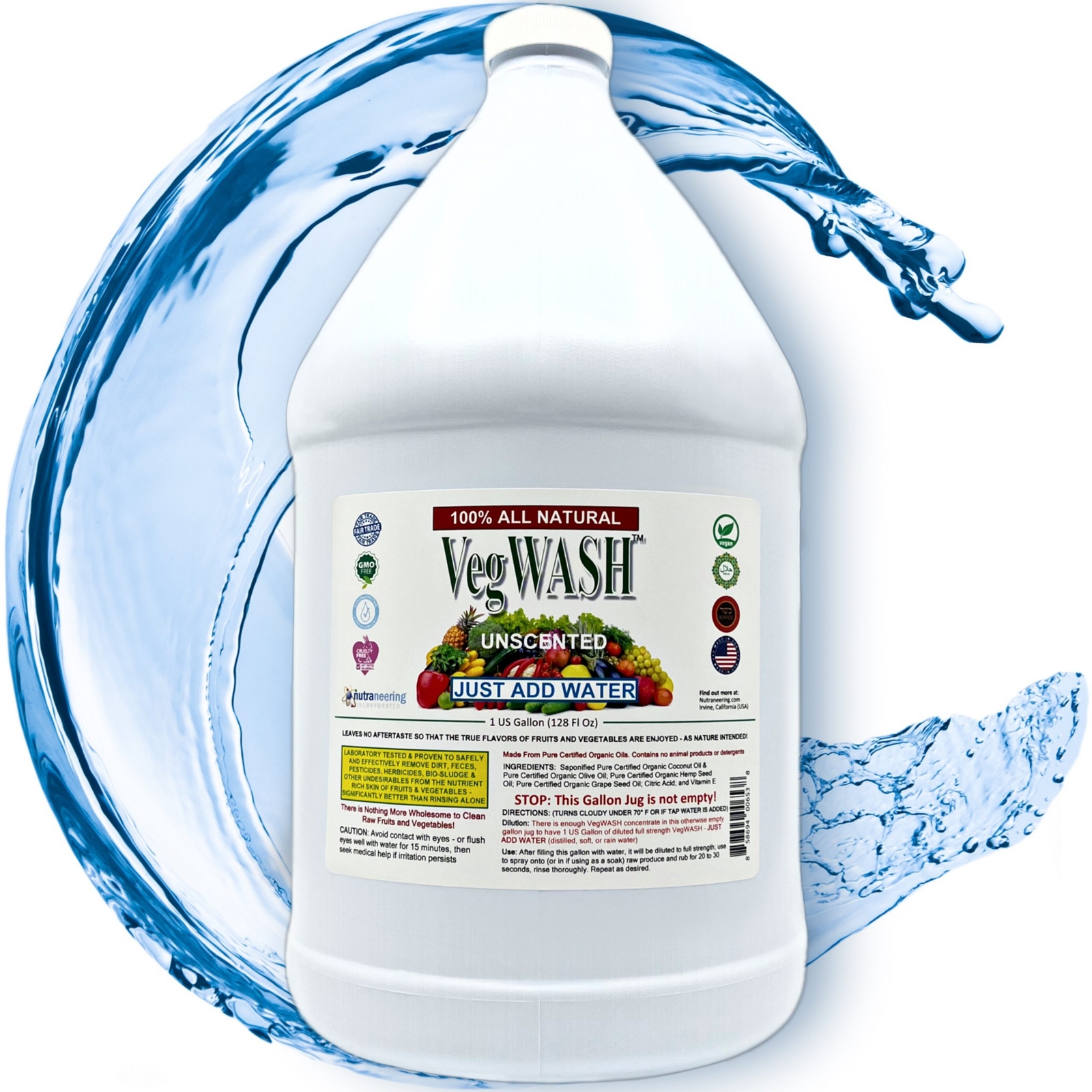 VegWash™ Raw Produce Cleaner (Unscented) – Just Add Water for 1 US Gallon