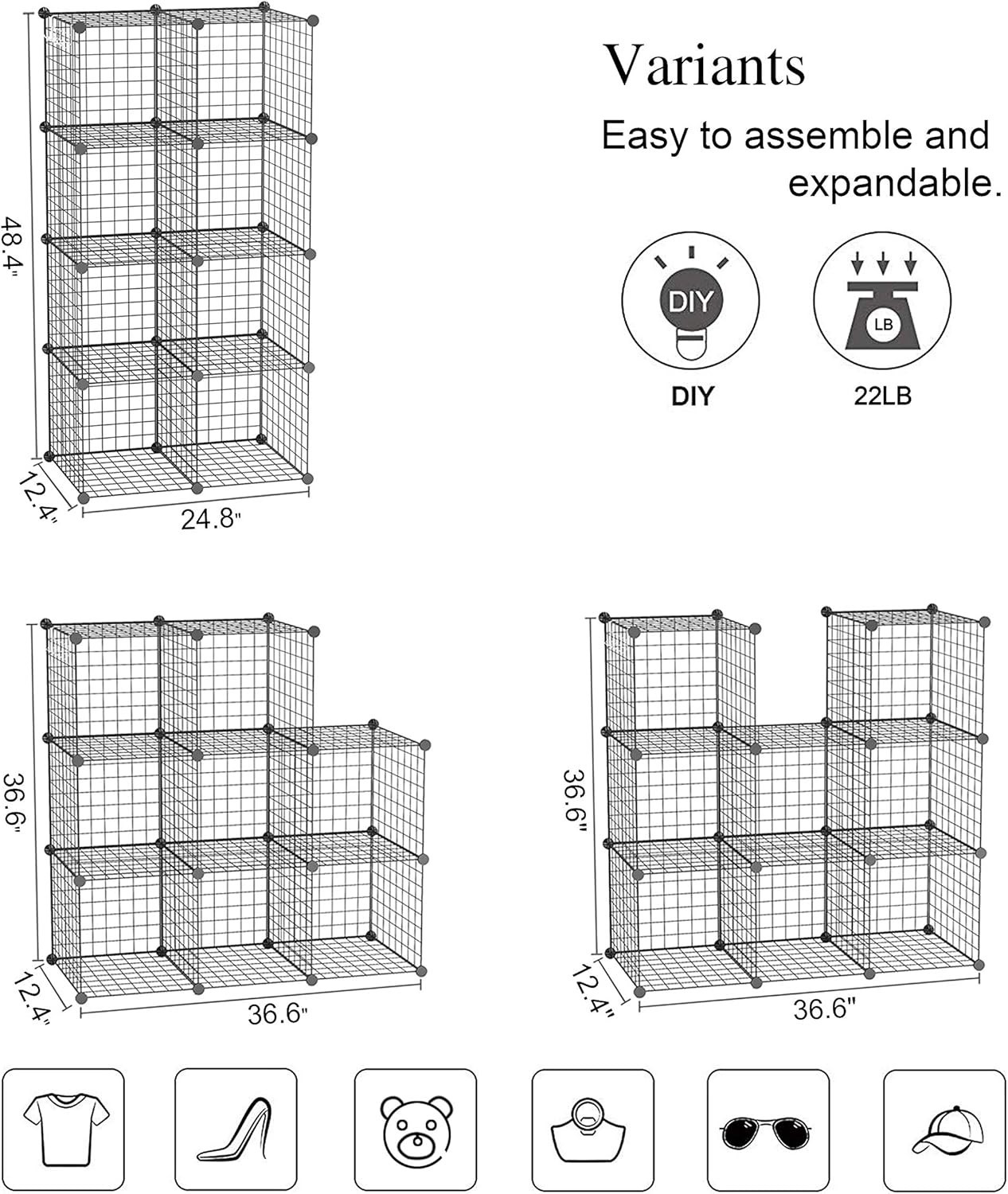 Wire Cube Storage, 8-Cube Organizer Metal C Grids Storage, Storage Bins Shelv…
