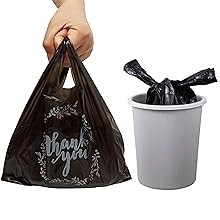 100PCS Black Thank You T-Shirt Bags Plastic Bulk Shopping Restaurant Bags 8.7 x