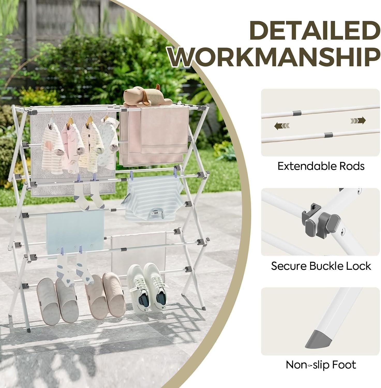 Extra Large Foldable Laundry Rack Adjustable 20.87-35.43 Inch