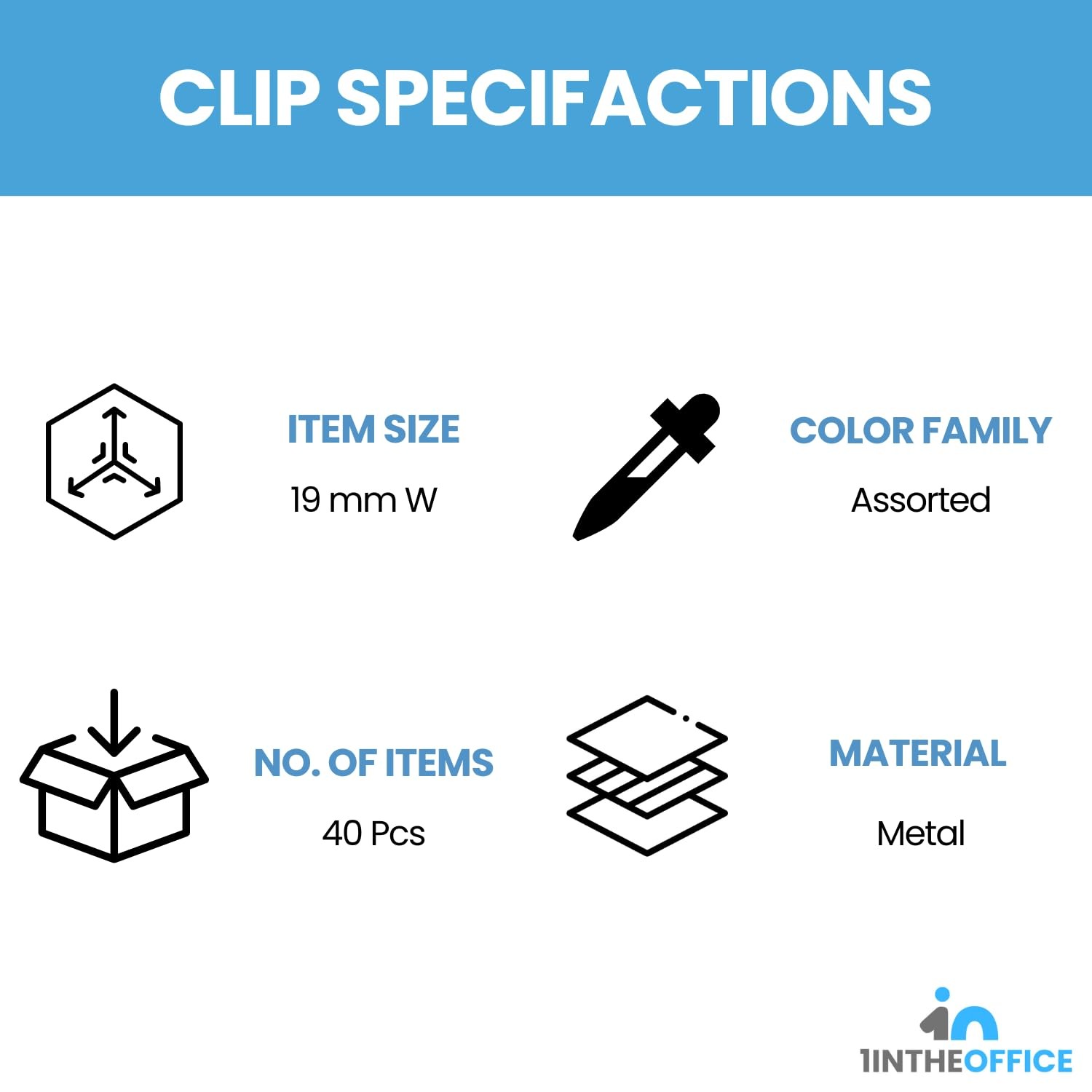 1InTheOffice Small Binder Clips 3/4 Inch, Mini Paper 0.75 inches