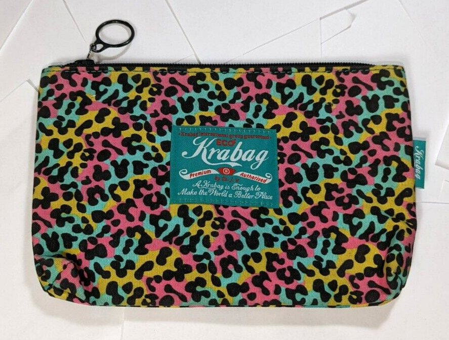 Kravitz Krabag Cotton Eco Zipper Pouch Bag Teal Pink 8.5x6in KU1-5820 Japan