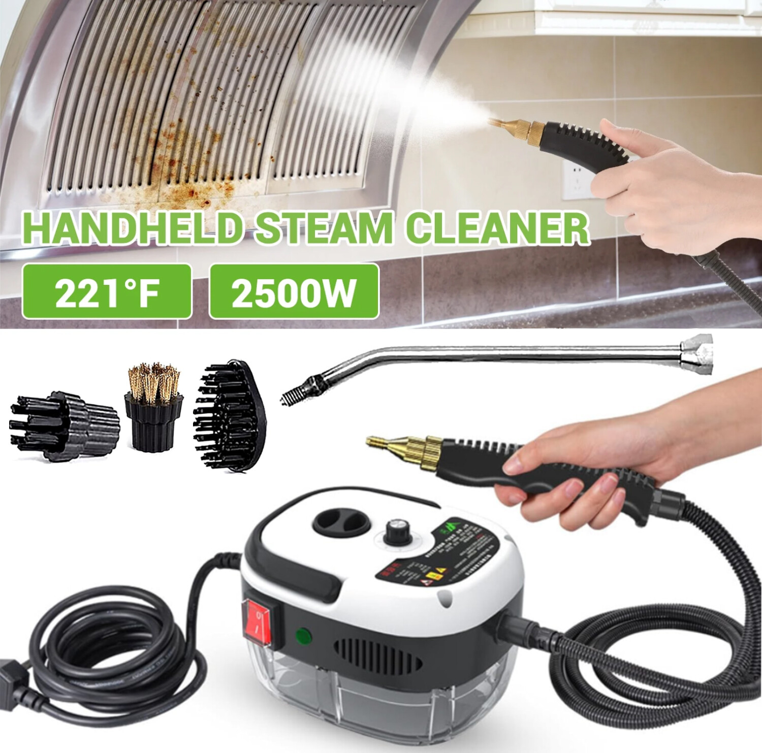 2500W High Temp Pressurized Steam Cleaner Machine Kitchen Portable Handheld US